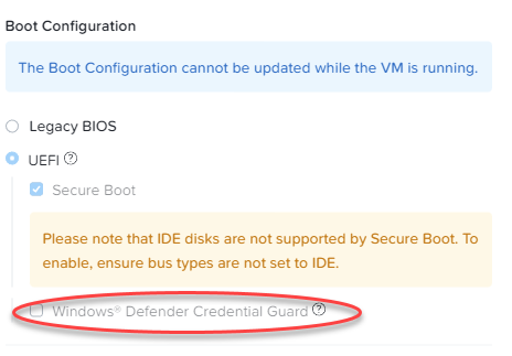 Turn off windows Defender Credential Guard to allow for Citrix Master Image creation with MCS and PVS options